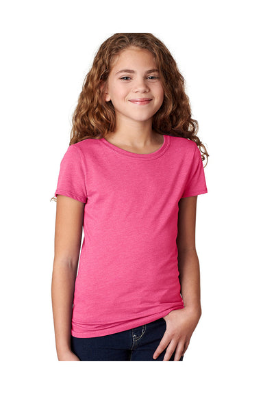 Next Level 3712 Youth Princess CVC Jersey Short Sleeve Crewneck T-Shirt Raspberry Pink Model Front