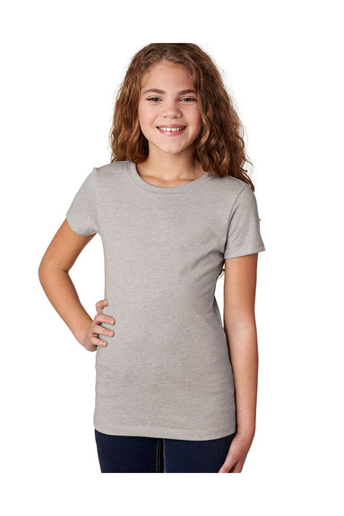 Next Level 3712 Youth Princess CVC Jersey Short Sleeve Crewneck T-Shirt Silk Grey Model Front