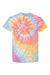 Dyenomite 200MS Mens Spiral Tie Dyed Short Sleeve Crewneck T-Shirt Aerial Spiral Flat Front