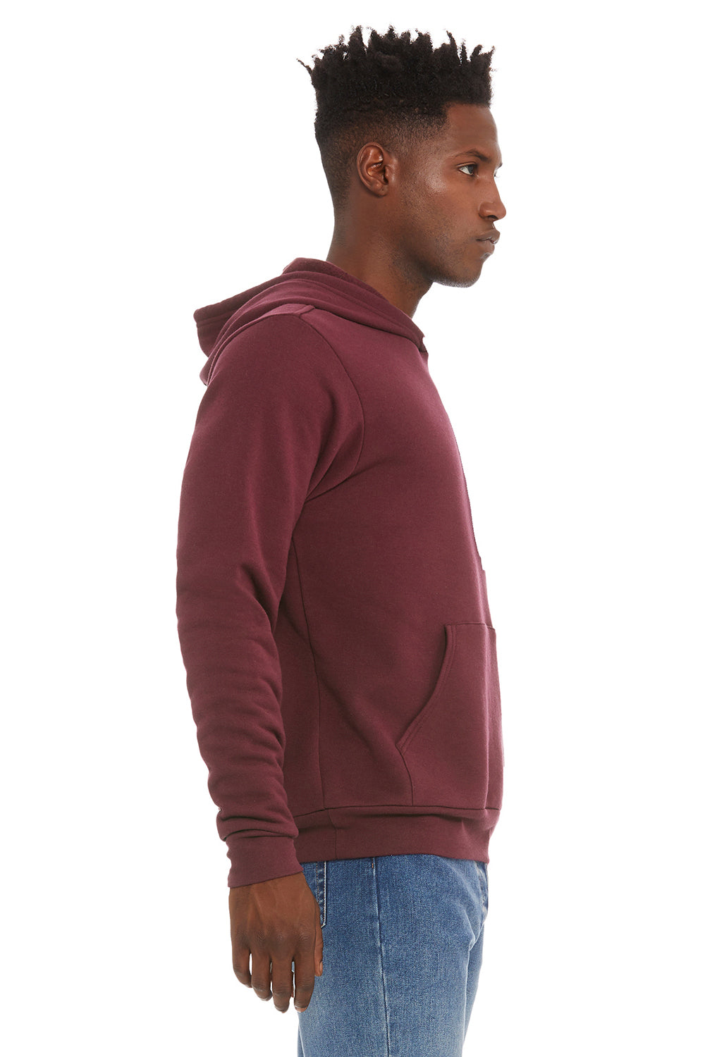 Bella + Canvas BC3719/3719 Mens Sponge Fleece Hooded Sweatshirt Hoodie Maroon Model Side