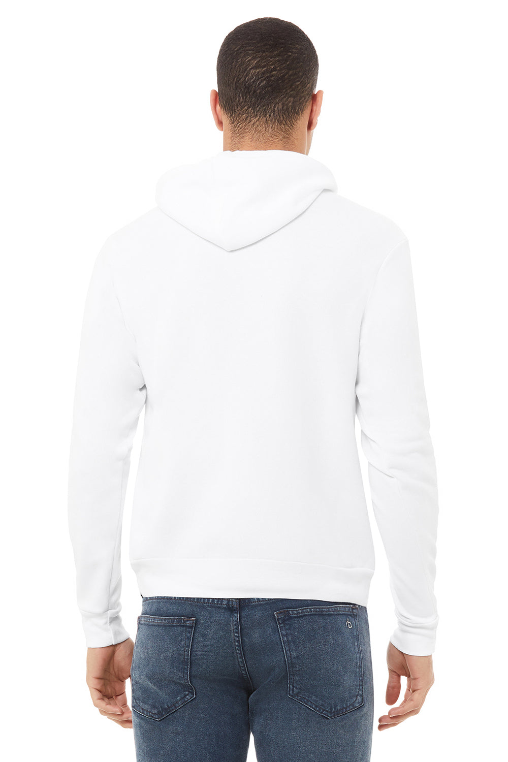 Bella + Canvas BC3719/3719 Mens Sponge Fleece Hooded Sweatshirt Hoodie White Model Back