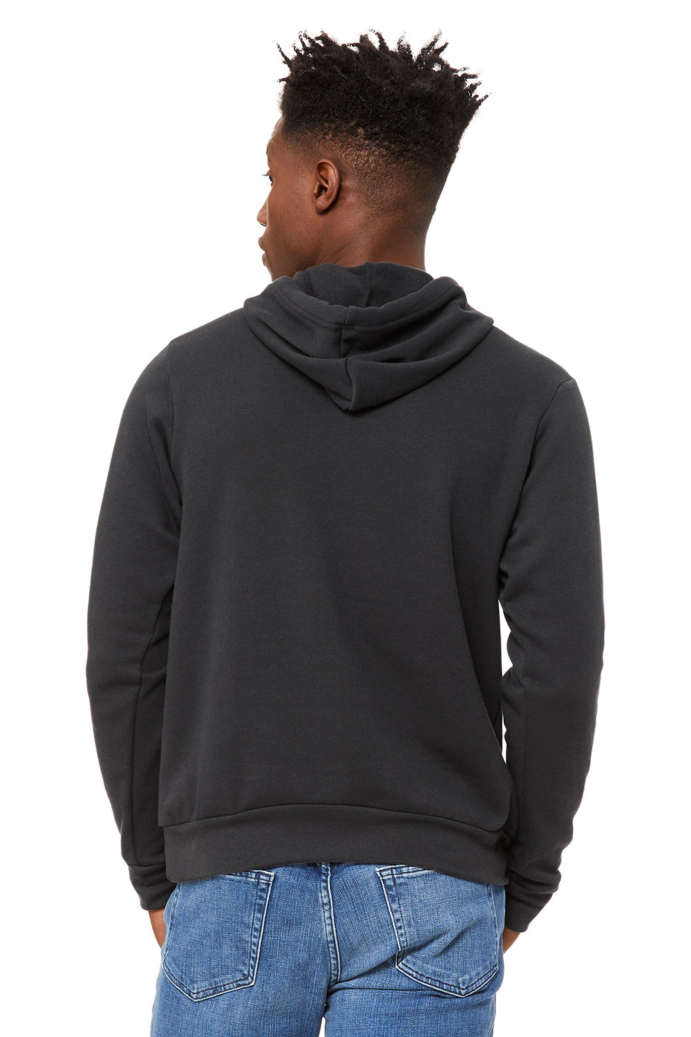 Bella + Canvas BC3719/3719 Mens Sponge Fleece Hooded Sweatshirt Hoodie DTG Dark Grey Model Back