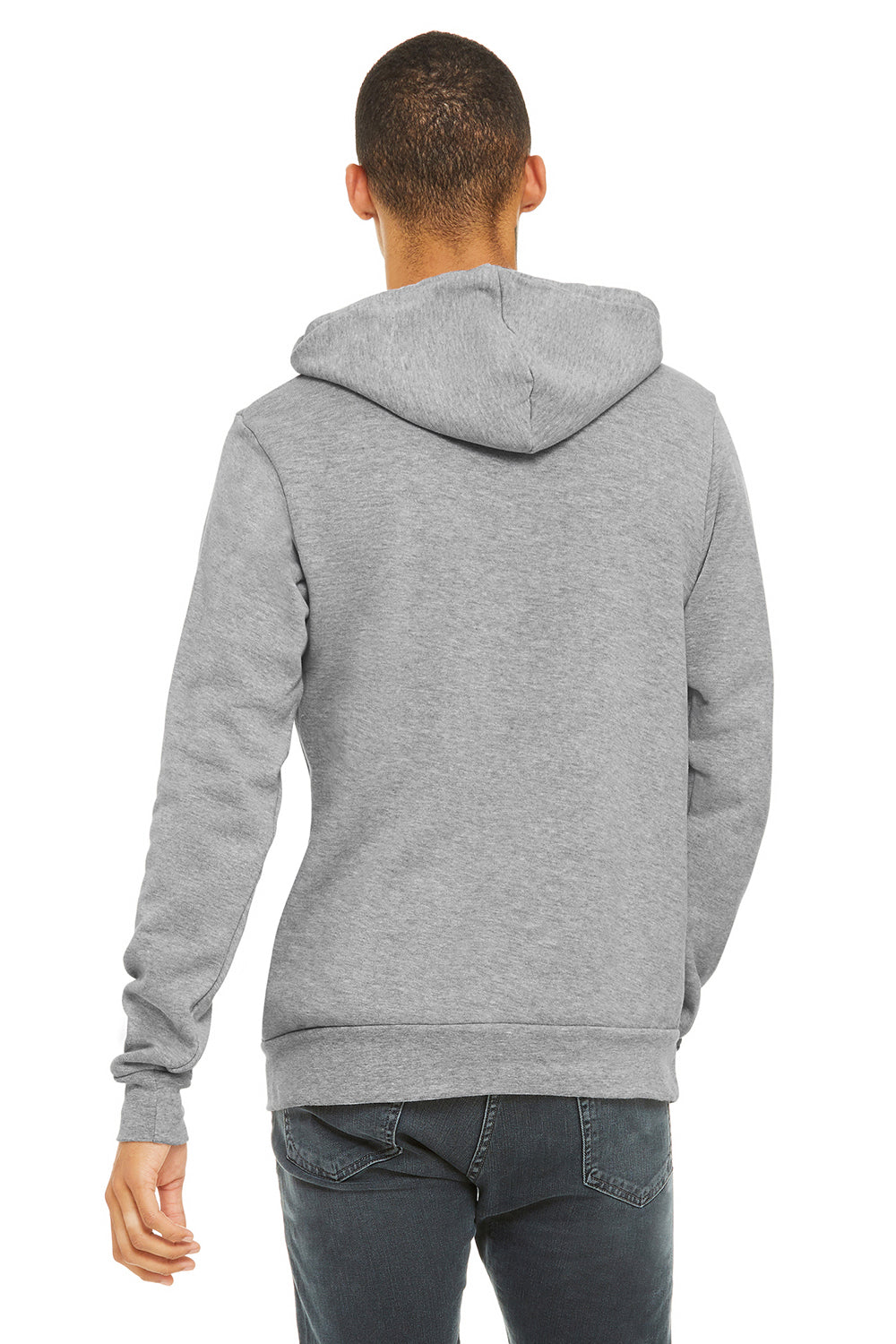 Bella + Canvas BC3719/3719 Mens Sponge Fleece Hooded Sweatshirt Hoodie Heather Grey Model Back