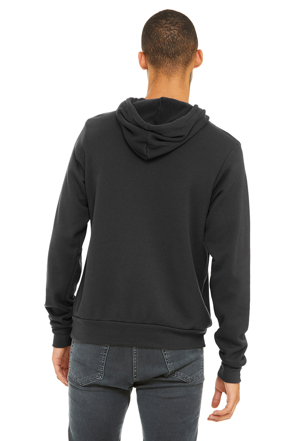 Bella + Canvas BC3719/3719 Mens Sponge Fleece Hooded Sweatshirt Hoodie Dark Grey Model Back