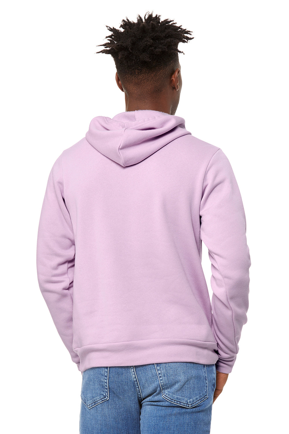 Bella + Canvas BC3719/3719 Mens Sponge Fleece Hooded Sweatshirt Hoodie Lilac Model Back