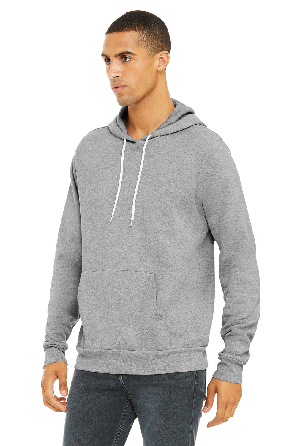 Bella + Canvas BC3719/3719 Mens Sponge Fleece Hooded Sweatshirt Hoodie Heather Grey Model 3Q