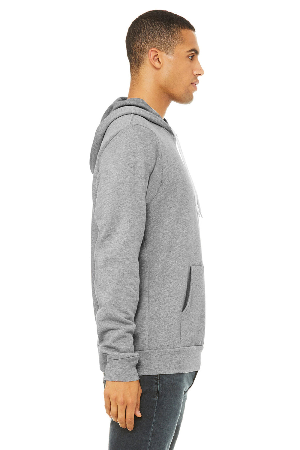 Bella + Canvas BC3719/3719 Mens Sponge Fleece Hooded Sweatshirt Hoodie Heather Grey Model Side