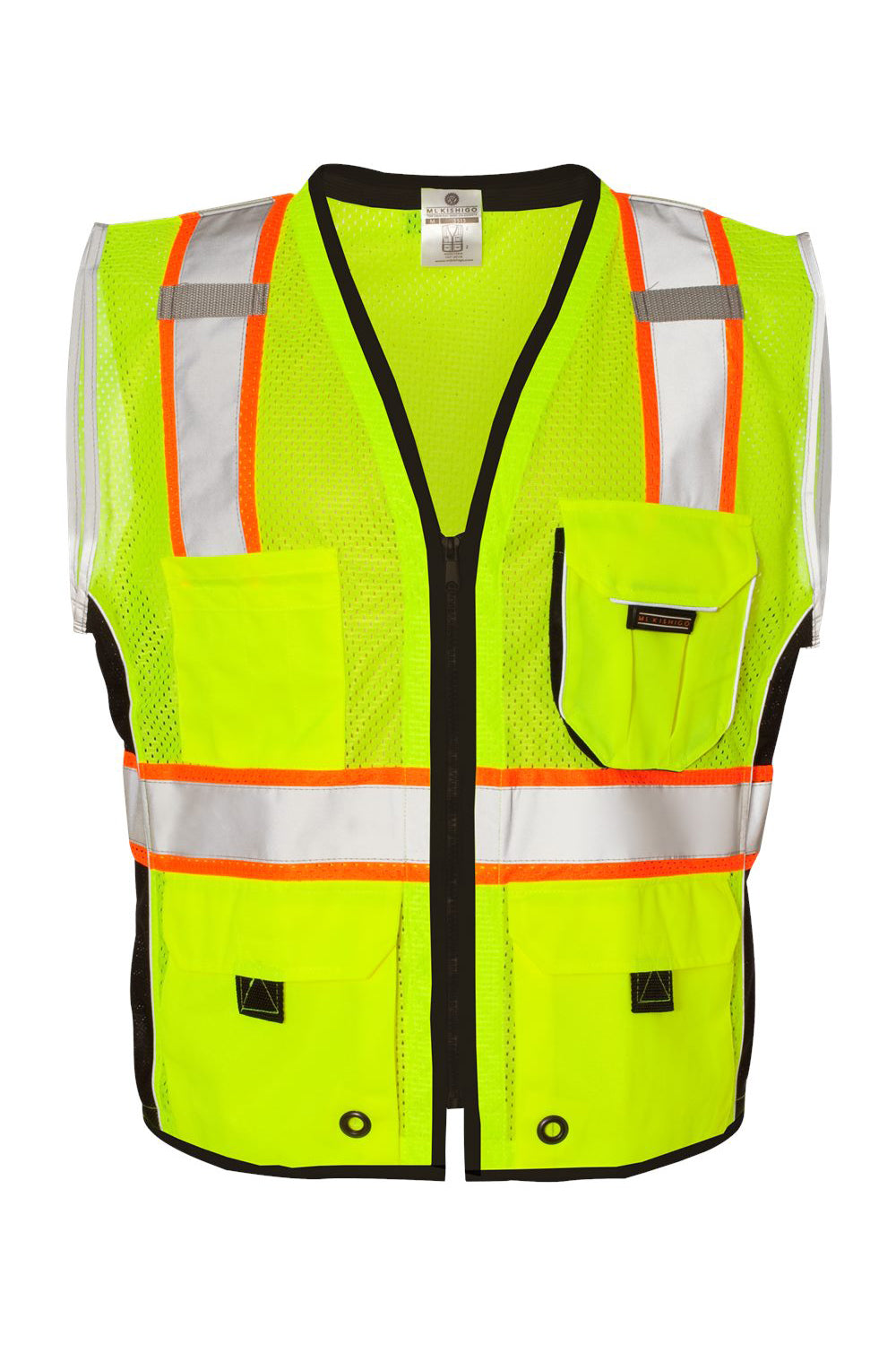 Kishigo 1513-1514 Mens Premium Black Series Heavy Duty Vest Lime Green Flat Front