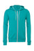 Bella + Canvas BC3739/3739 Mens Fleece Full Zip Hooded Sweatshirt Hoodie Teal Blue Flat Front