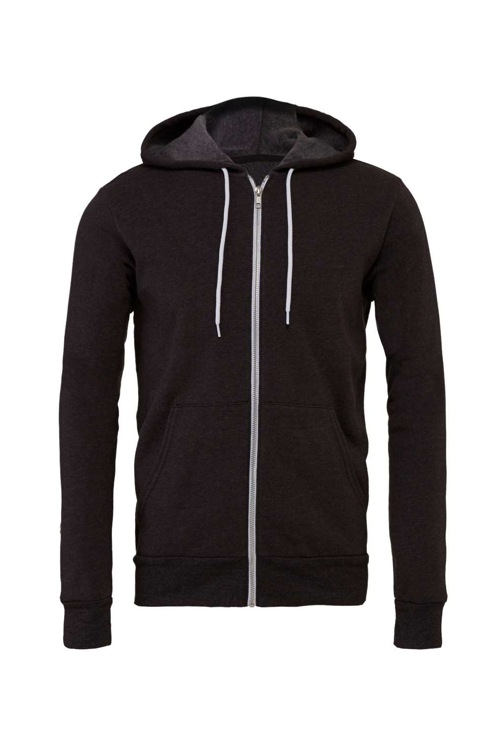 Bella + Canvas BC3739/3739 Mens Fleece Full Zip Hooded Sweatshirt Hoodie Heather Dark Grey Flat Front