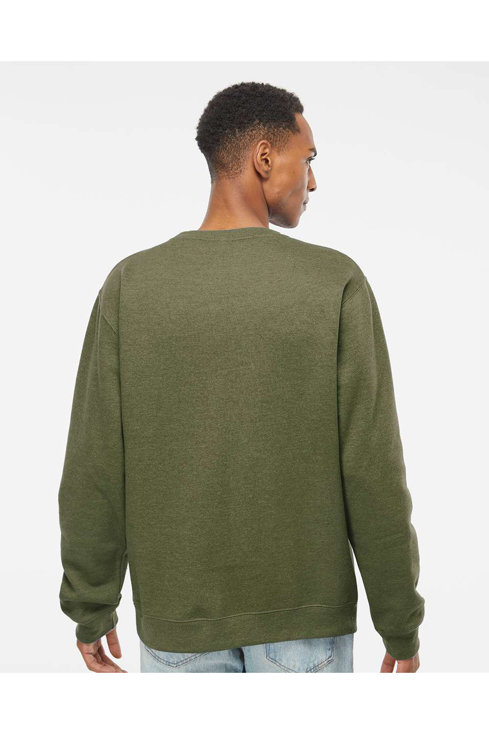 Independent Trading Co. SS3000 Mens Crewneck Sweatshirt Heather Army Green Model Back