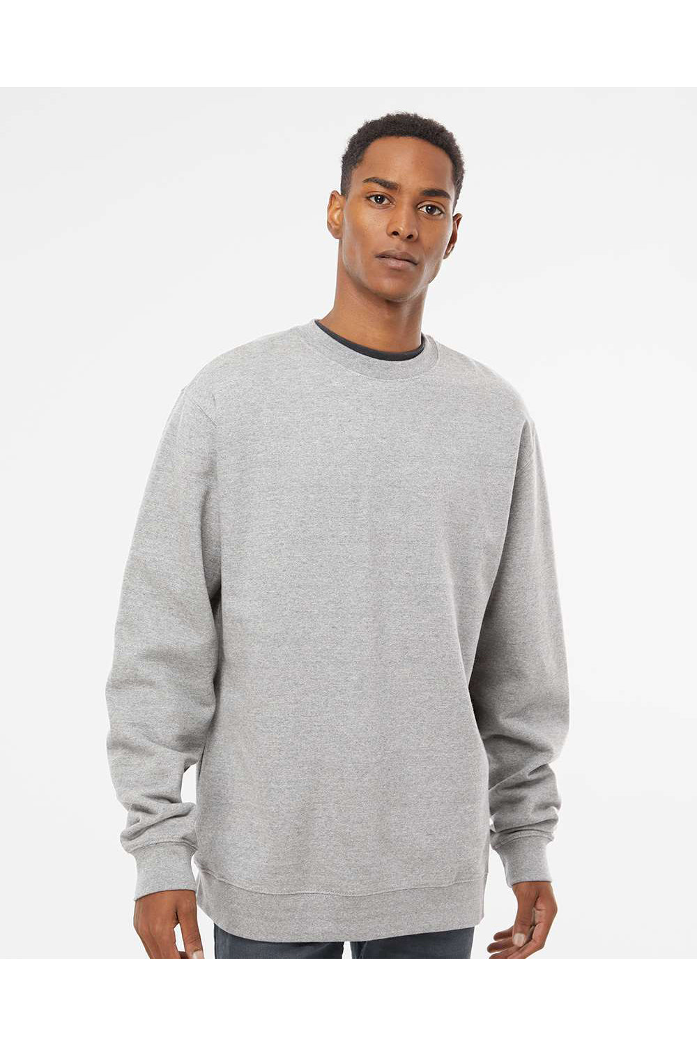 Independent Trading Co. SS3000 Mens Crewneck Sweatshirt Heather Grey Model Front