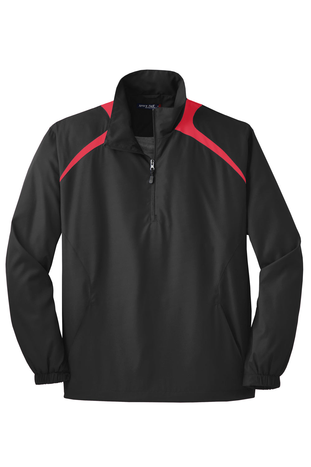 Sport-Tek JST75 Mens Water Resistant 1/4 Zip Wind Jacket Black/True Red Flat Front