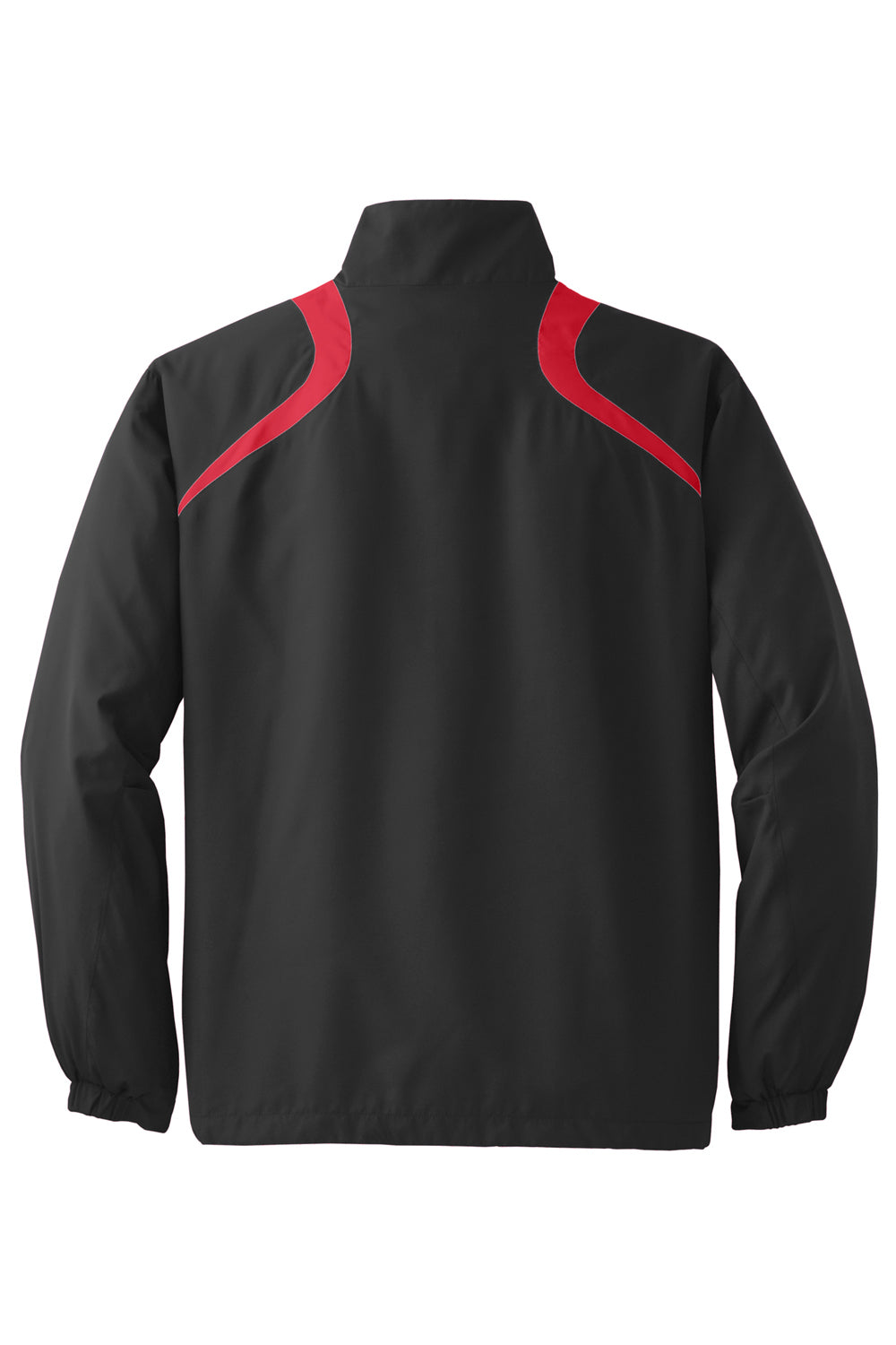 Sport-Tek JST75 Mens Water Resistant 1/4 Zip Wind Jacket Black/True Red Flat Back