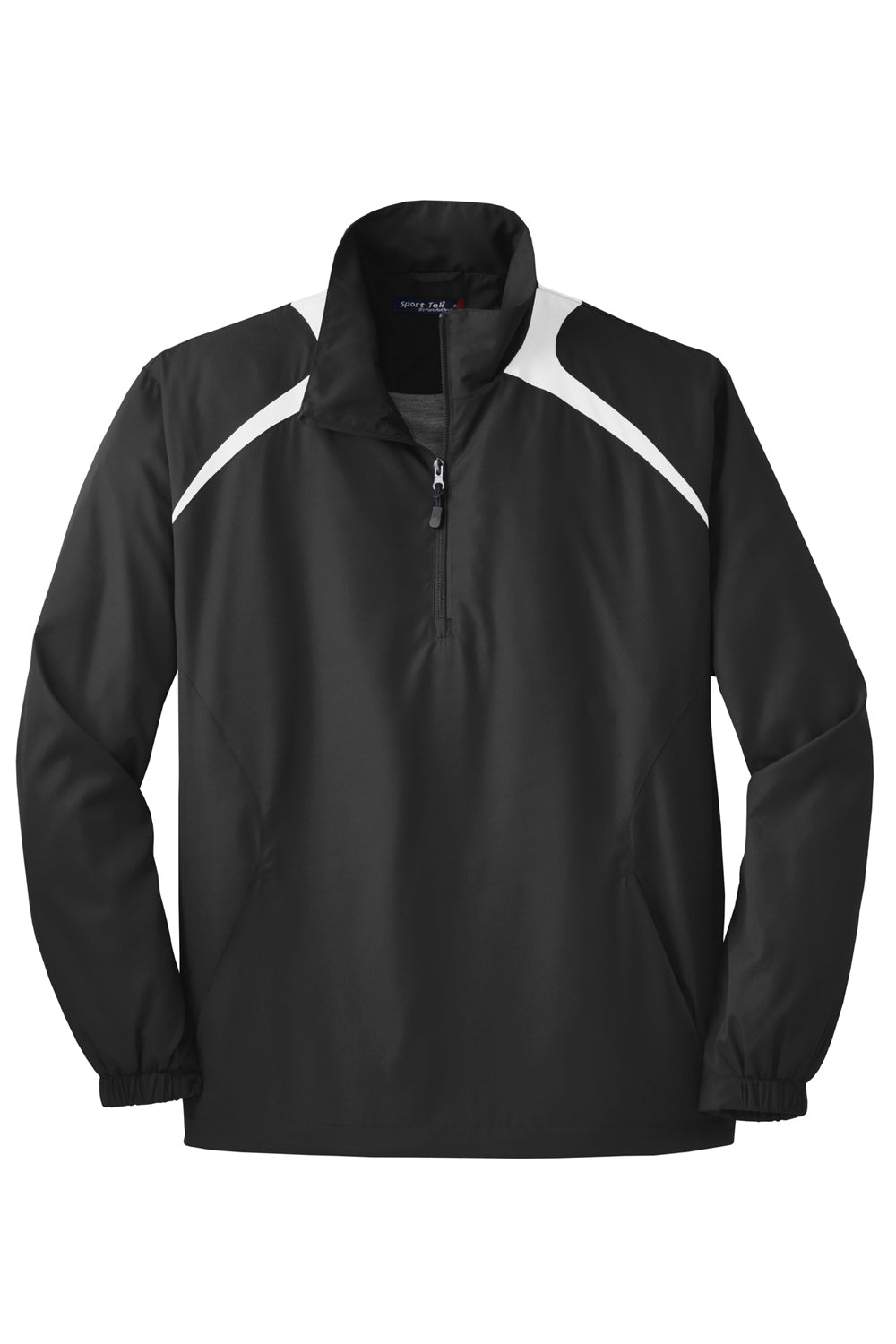 Sport-Tek JST75 Mens Water Resistant 1/4 Zip Wind Jacket Black/White Flat Front