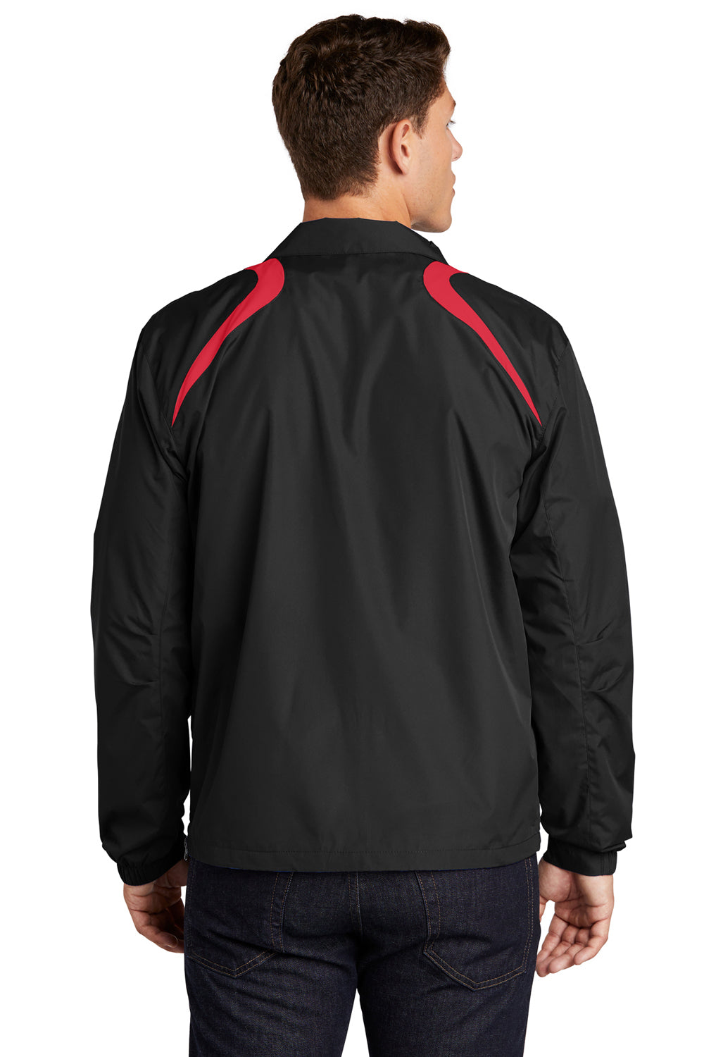 Sport-Tek JST75 Mens Water Resistant 1/4 Zip Wind Jacket Black/True Red Model Back