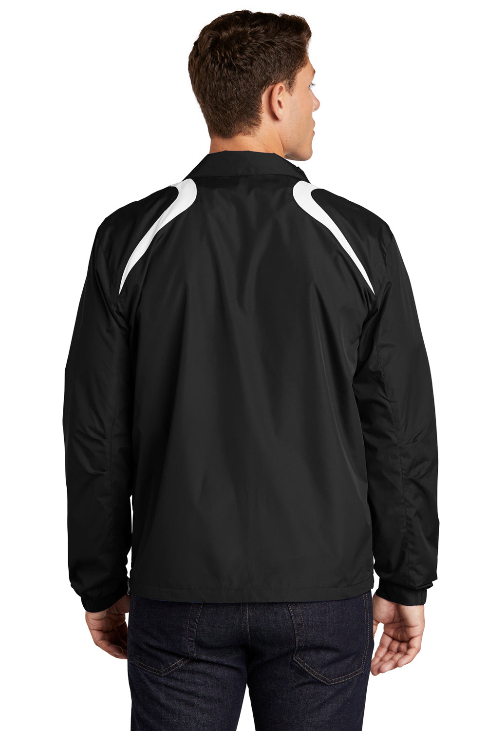 Sport-Tek JST75 Mens Water Resistant 1/4 Zip Wind Jacket Black/White Model Back