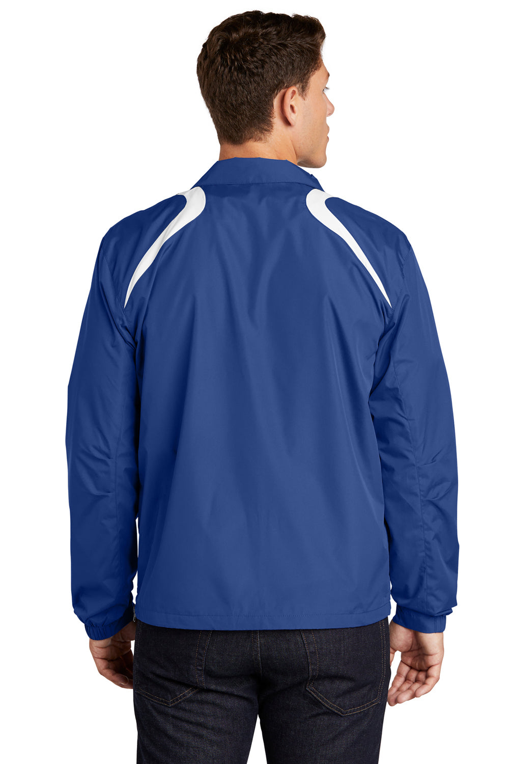 Sport-Tek JST75 Mens Water Resistant 1/4 Zip Wind Jacket True Royal Blue/White Model Back