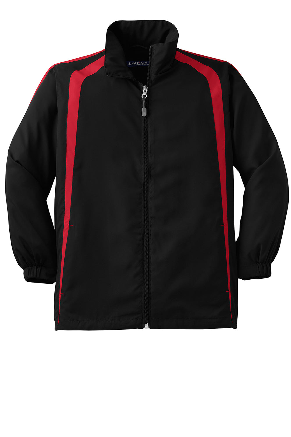 Sport-Tek YST60 Youth Water Resistant Full Zip Jacket Black/True Red Flat Front