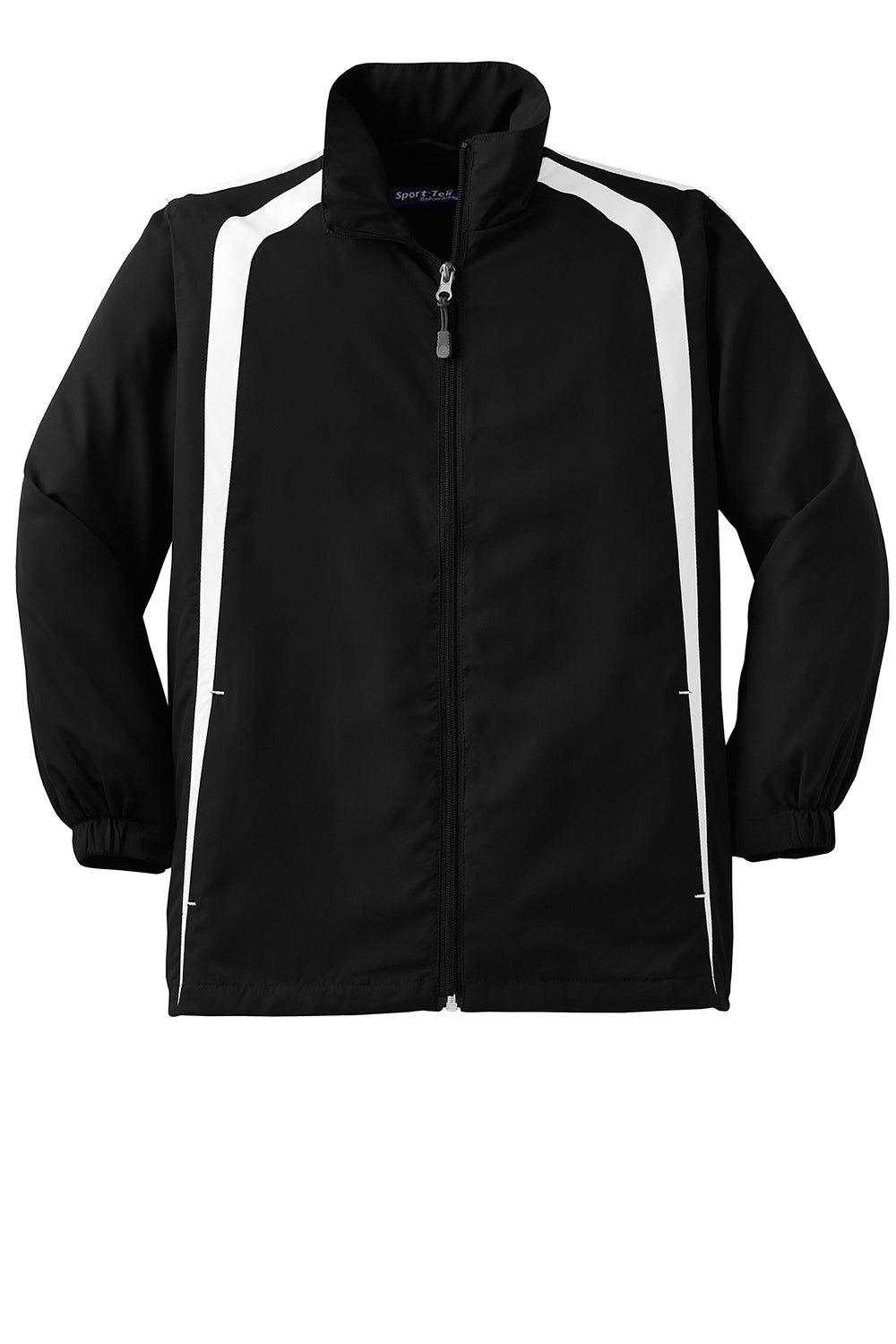 Sport-Tek YST60 Youth Water Resistant Full Zip Jacket Black/White Flat Front