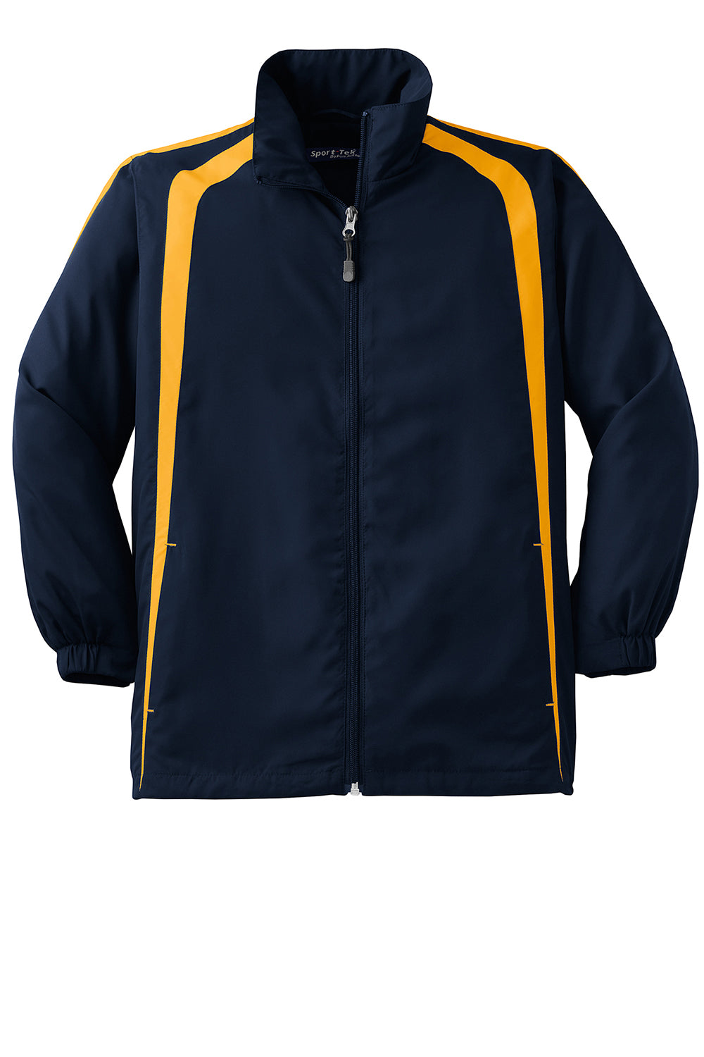 Sport-Tek YST60 Youth Water Resistant Full Zip Jacket True Navy Blue/Gold Flat Front