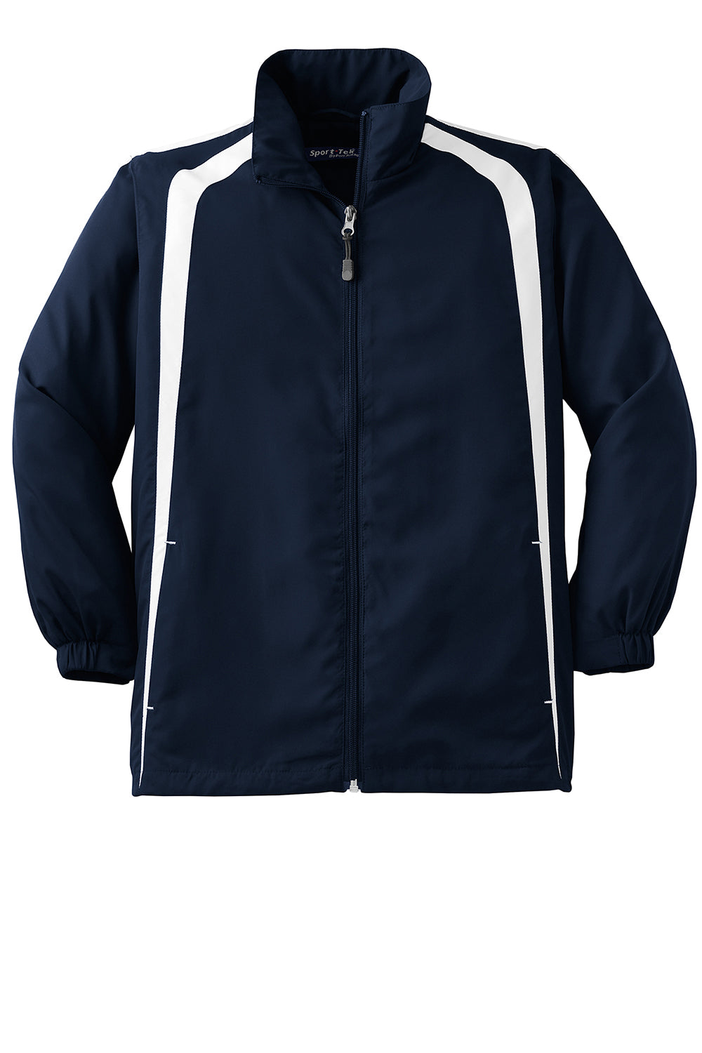 Sport-Tek YST60 Youth Water Resistant Full Zip Jacket True Navy Blue/White Flat Front