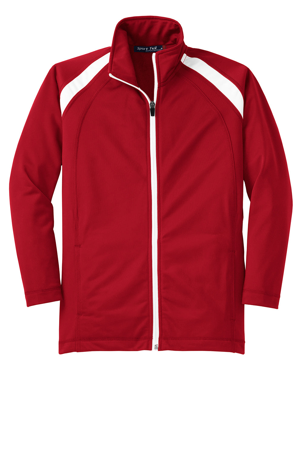 Sport-Tek YST90 Youth Full Zip Track Jacket True Red/White Flat Front