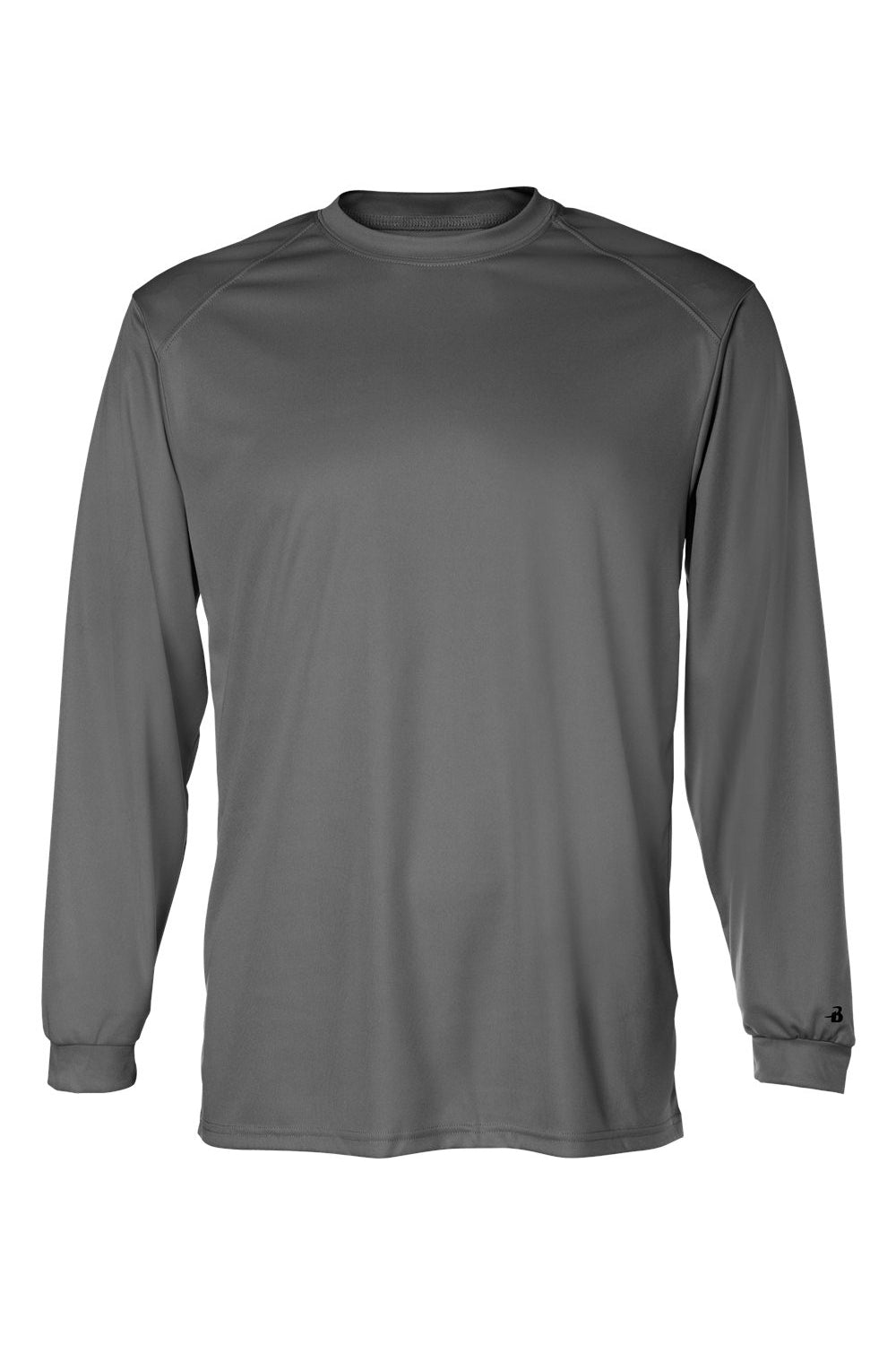 Badger 4104 Mens B-Core Moisture Wicking Long Sleeve Crewneck T-Shirt Graphite Grey Flat Front