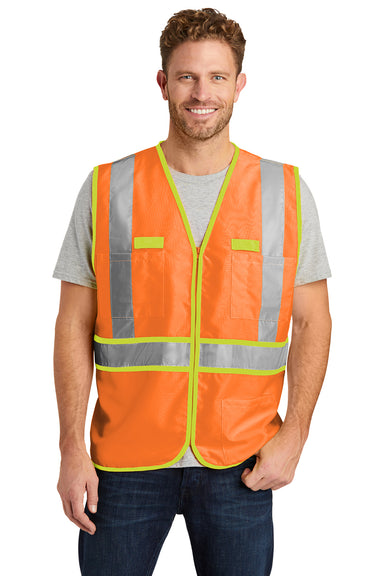 CornerStone CSV407 Mens ANSI 107 Class 2 Safety Full Zip Vest Safety Orange Model Front