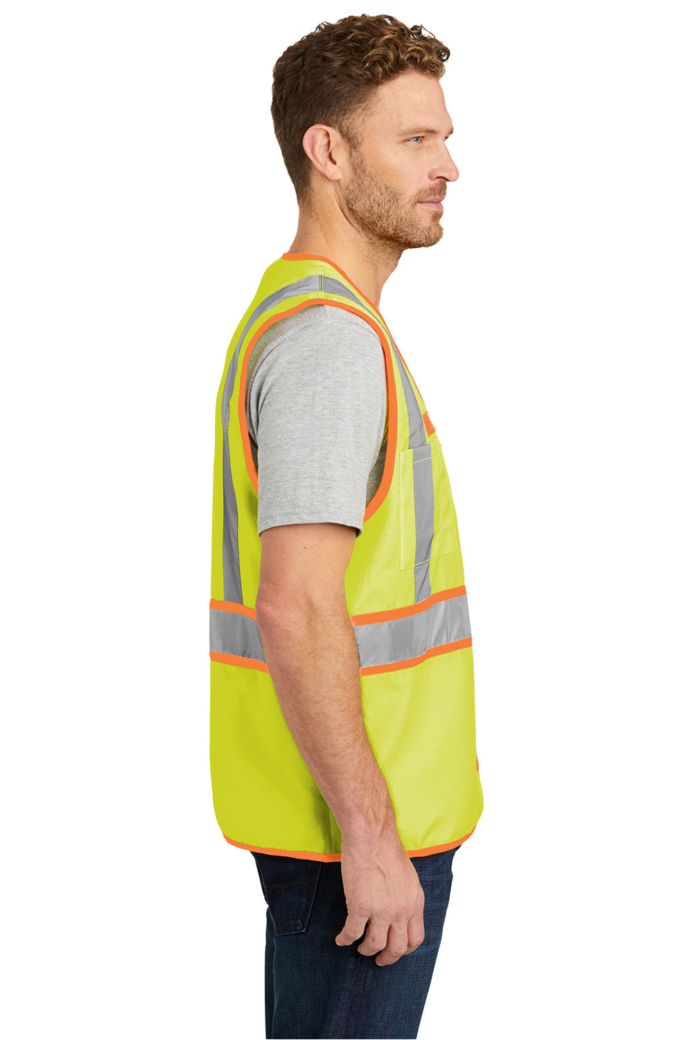 CornerStone CSV407 Mens ANSI 107 Class 2 Safety Full Zip Vest Safety Yellow Model Side