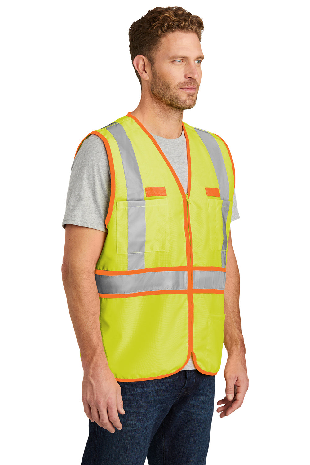 CornerStone CSV407 Mens ANSI 107 Class 2 Safety Full Zip Vest Safety Yellow Model 3q