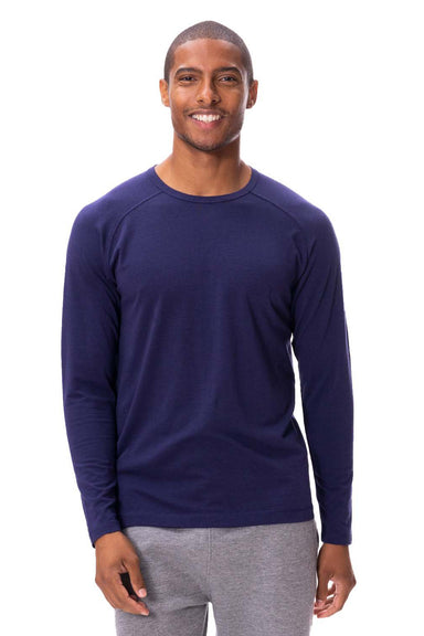 Threadfast Apparel 382LS Mens Impact Long Sleeve Crewneck T-Shirt Navy Blue Model Front