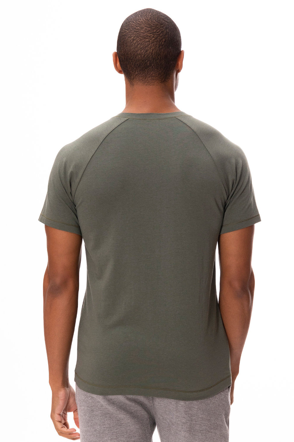 Threadfast Apparel 382R Mens Impact Short Sleeve Crewneck T-Shirt Army Green Model Back