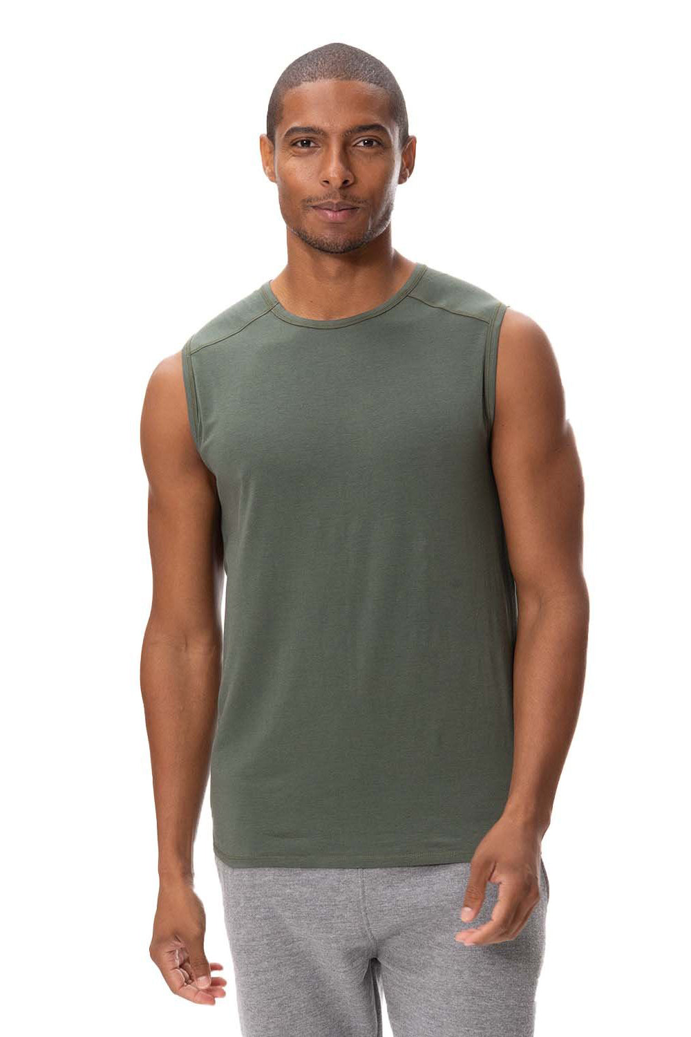 Threadfast Apparel 382T Mens Impact Tank Top Army Green Model Front