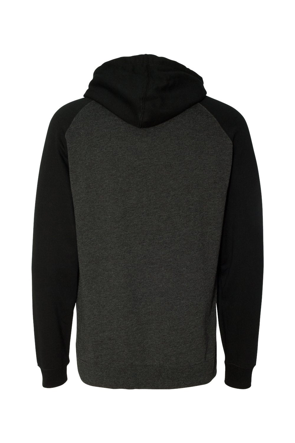 Independent Trading Co. IND40RP Mens Raglan Hooded Sweatshirt Hoodie Heather Charcoal Grey/Black Flat Back