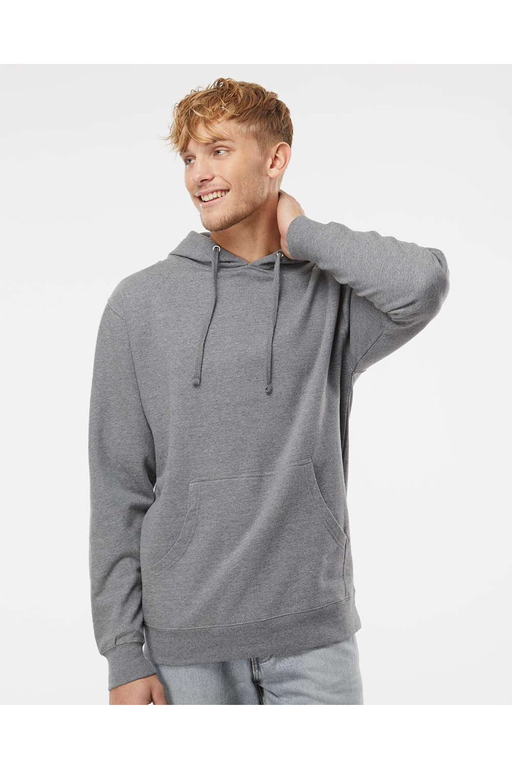 Independent Trading Co. SS4500 Mens Hooded Sweatshirt Hoodie Heather Gunmetal Grey Model Front