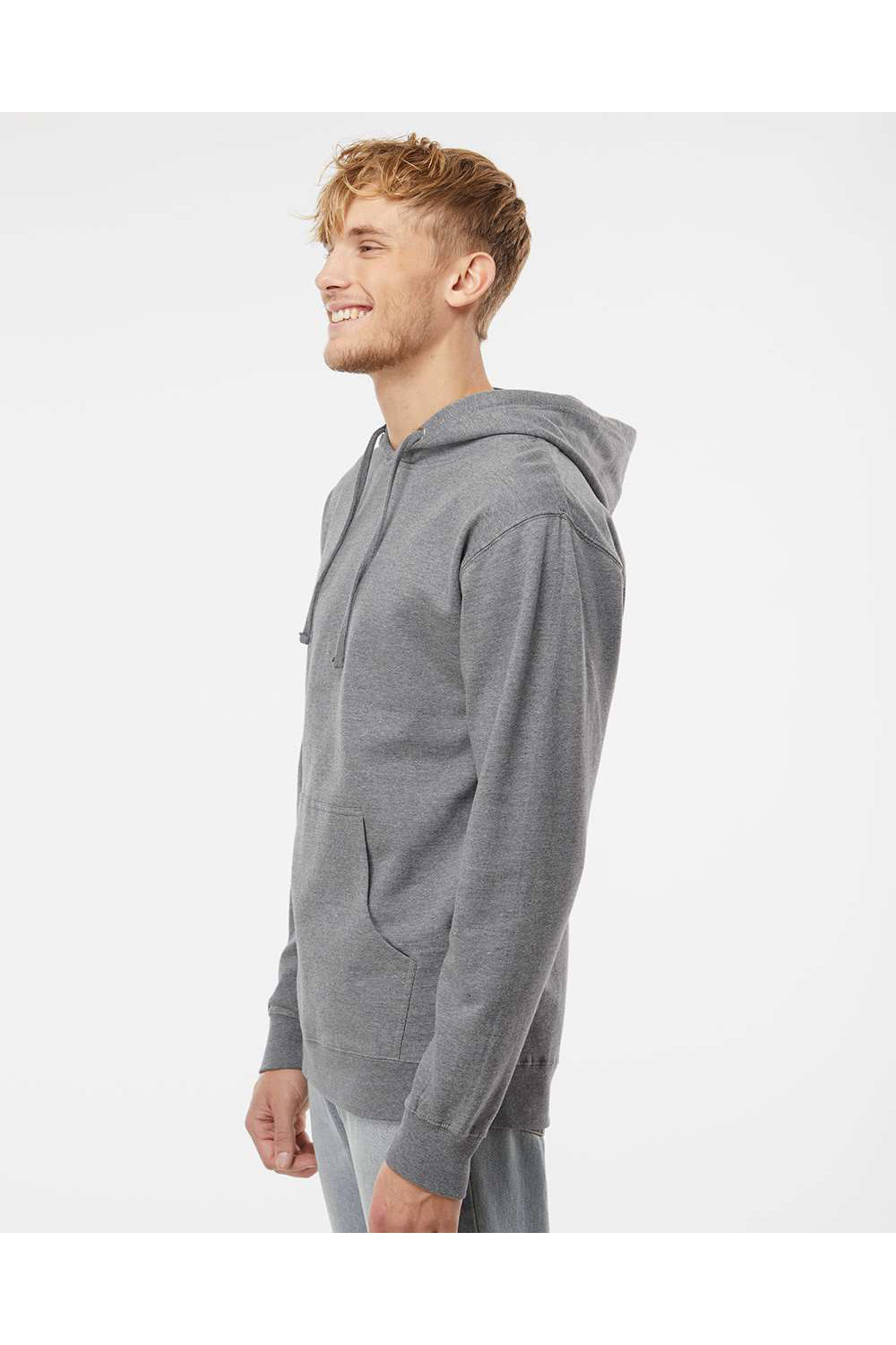 Independent Trading Co. SS4500 Mens Hooded Sweatshirt Hoodie Heather Gunmetal Grey Model Side