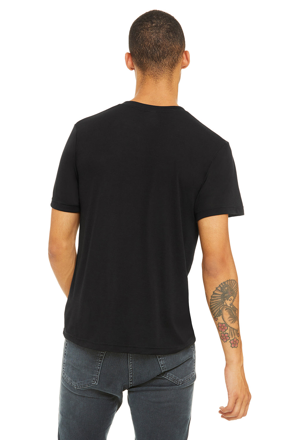 Bella + Canvas 3880C/3880 Mens Short Sleeve Crewneck T-Shirt Black Model Back