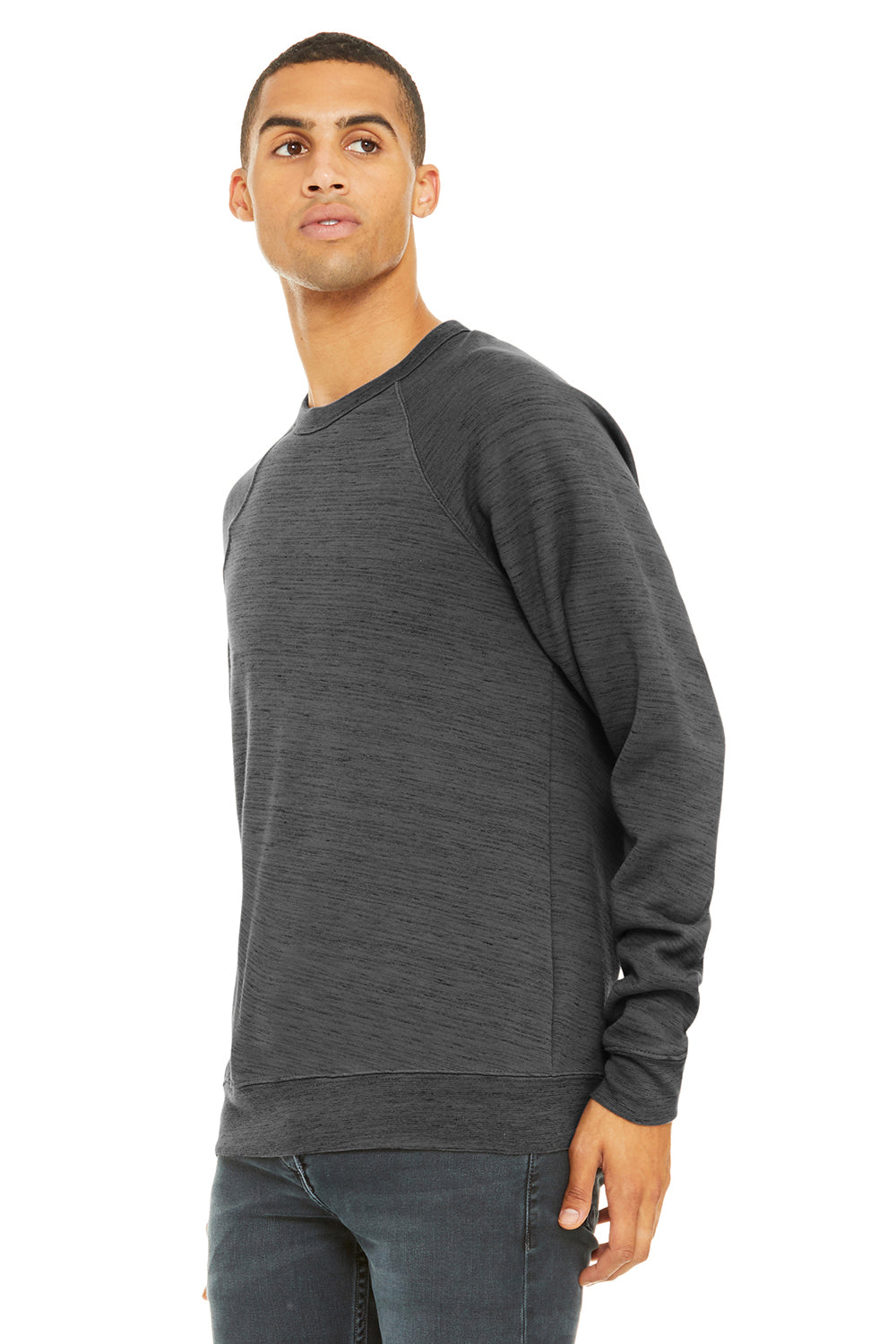 Bella + Canvas BC3901/3901 Mens Sponge Fleece Crewneck Sweatshirt Dark Grey Marble Fleece Model 3Q