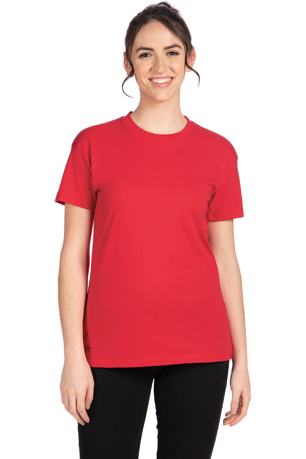 Next Level 3910NL Womens Relaxed Short Sleeve Crewneck T-Shirt Red Model Front