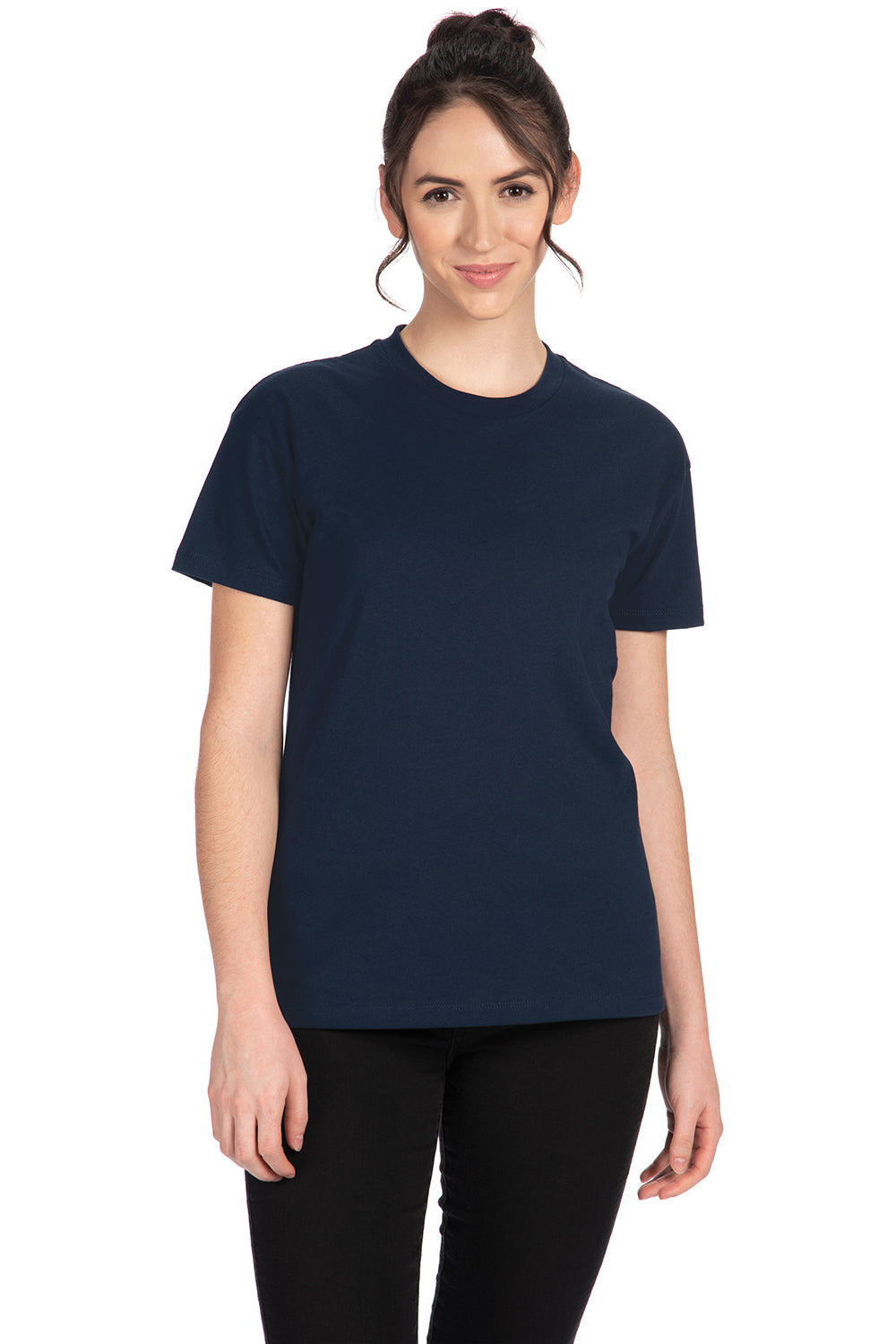 Next Level 3910NL Womens Relaxed Short Sleeve Crewneck T-Shirt Midnight Navy Blue Model Front