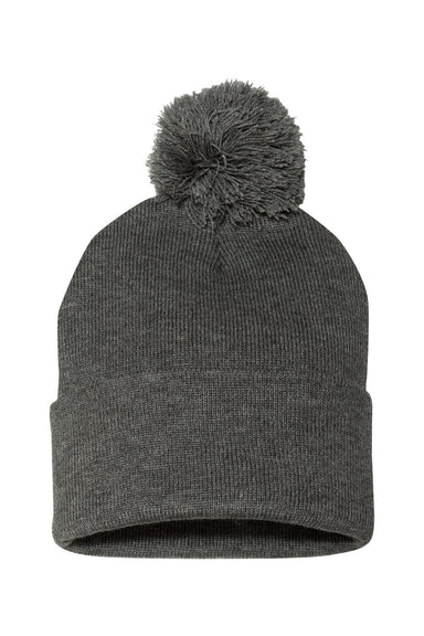 Sportsman SP15 Mens Pom-Pom Cuffed Beanie Heather Dark Grey Flat Front