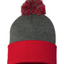 Sportsman Mens Pom-Pom Cuffed Beanie - Heather Dark Grey/Red - NEW