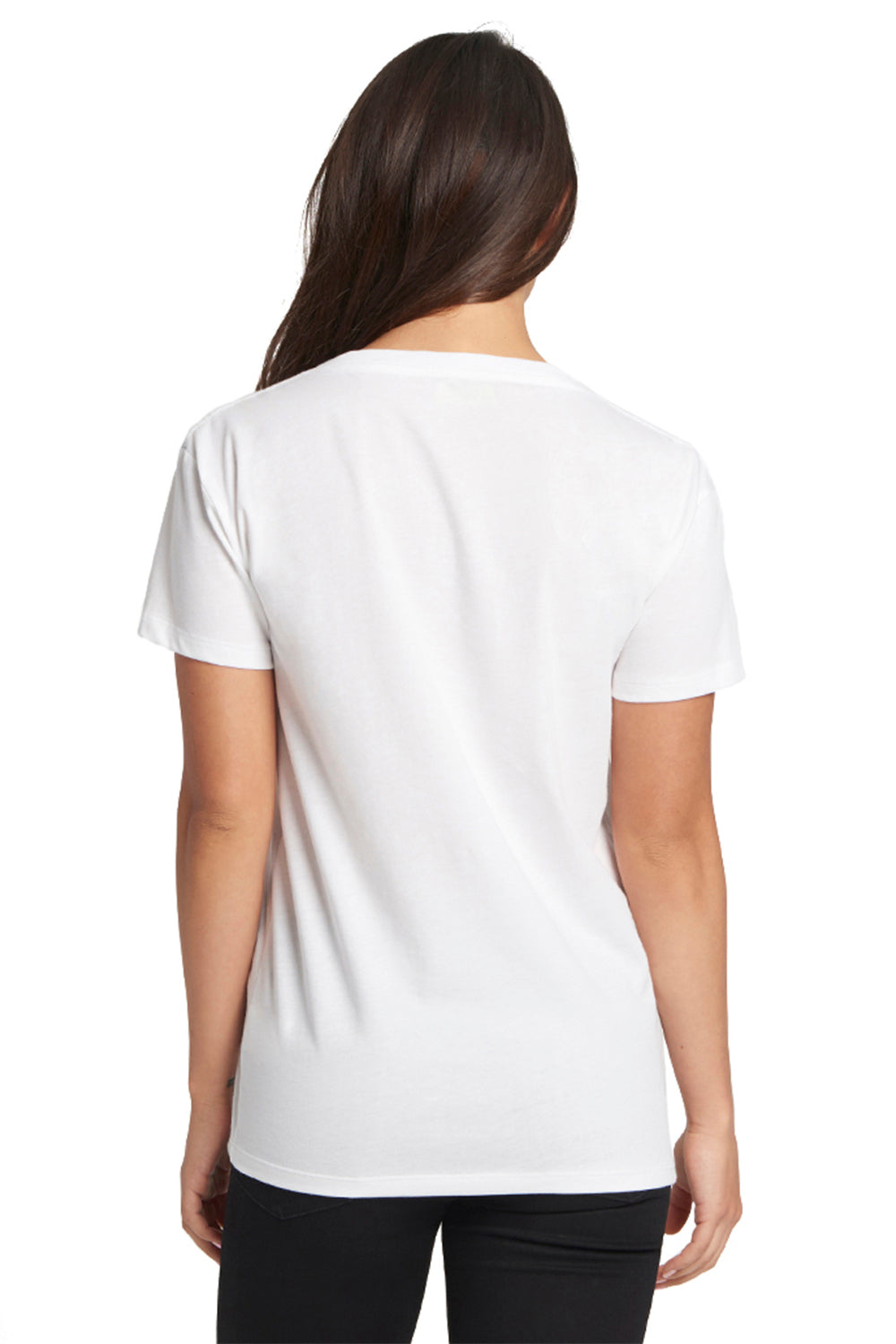 Next Level 3940 Womens Relaxed Short Sleeve V-Neck T-Shirt White Model Back