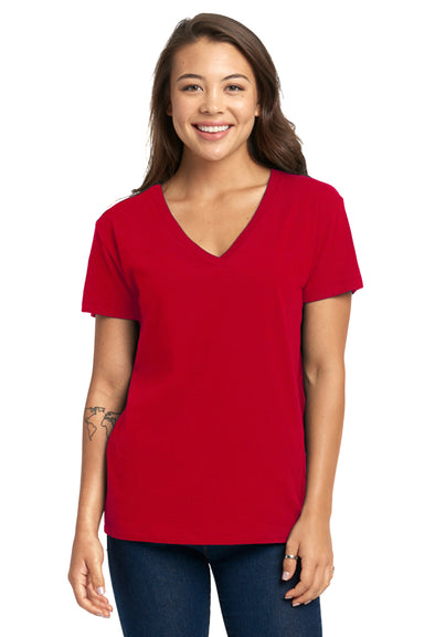 Next Level 3940 Womens Relaxed Short Sleeve V-Neck T-Shirt Red Model Front