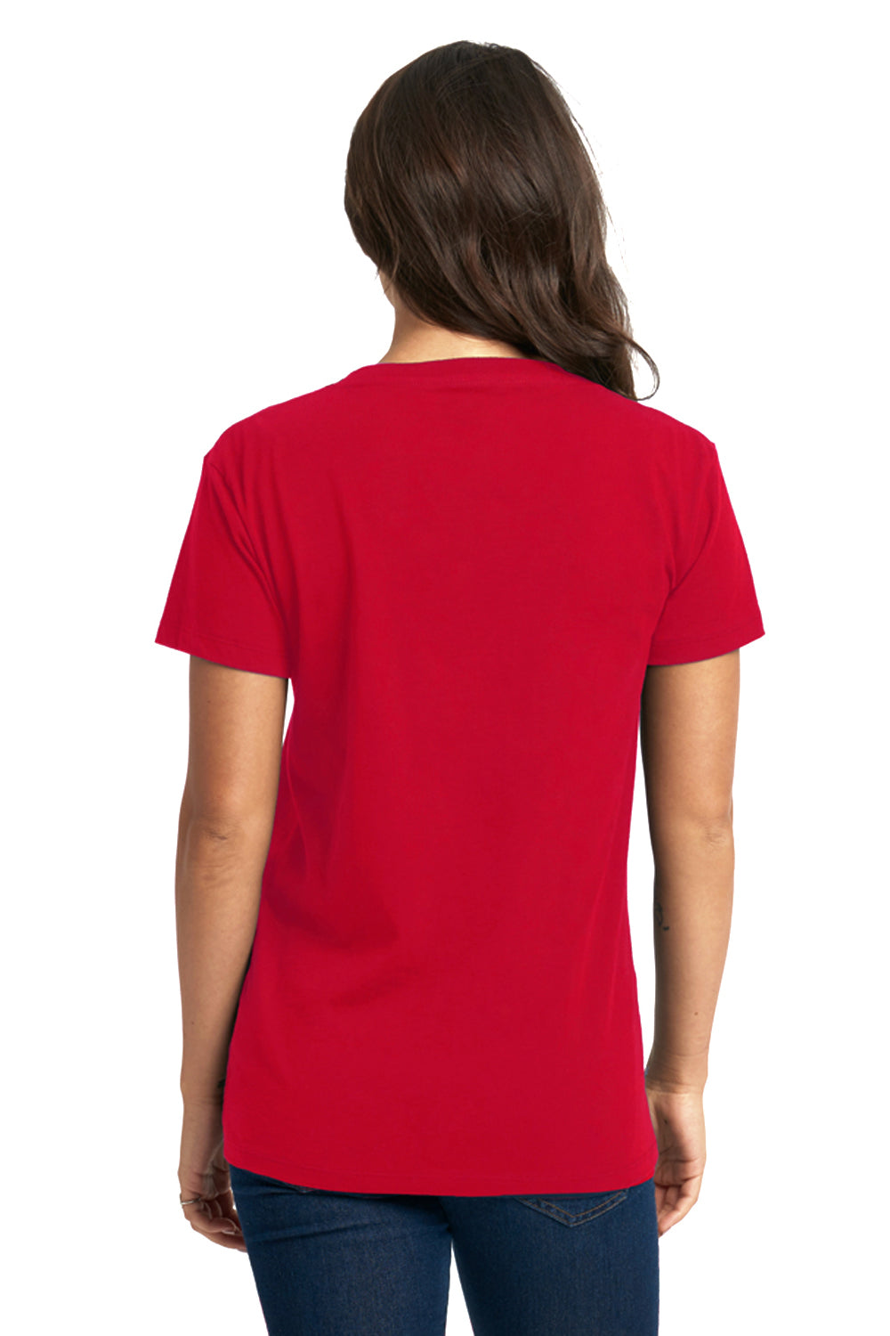 Next Level 3940 Womens Relaxed Short Sleeve V-Neck T-Shirt Red Model Back