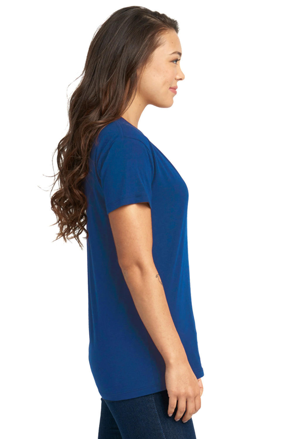 Next Level 3940 Womens Relaxed Short Sleeve V-Neck T-Shirt Royal Blue Model Side