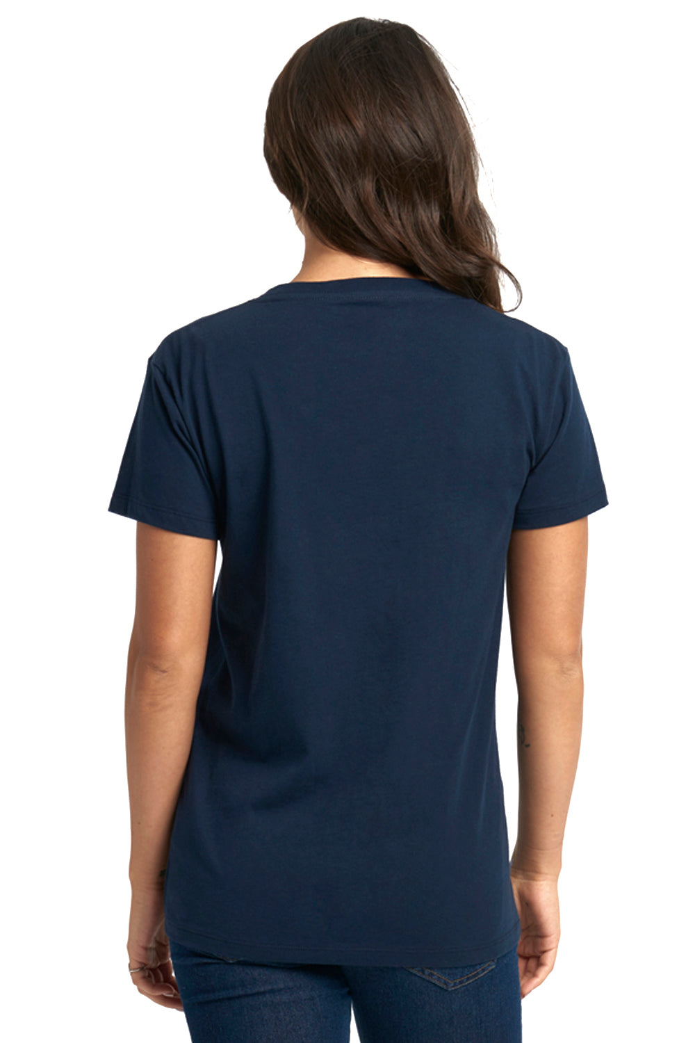 Next Level 3940 Womens Relaxed Short Sleeve V-Neck T-Shirt Midnight Navy Blue Model Back