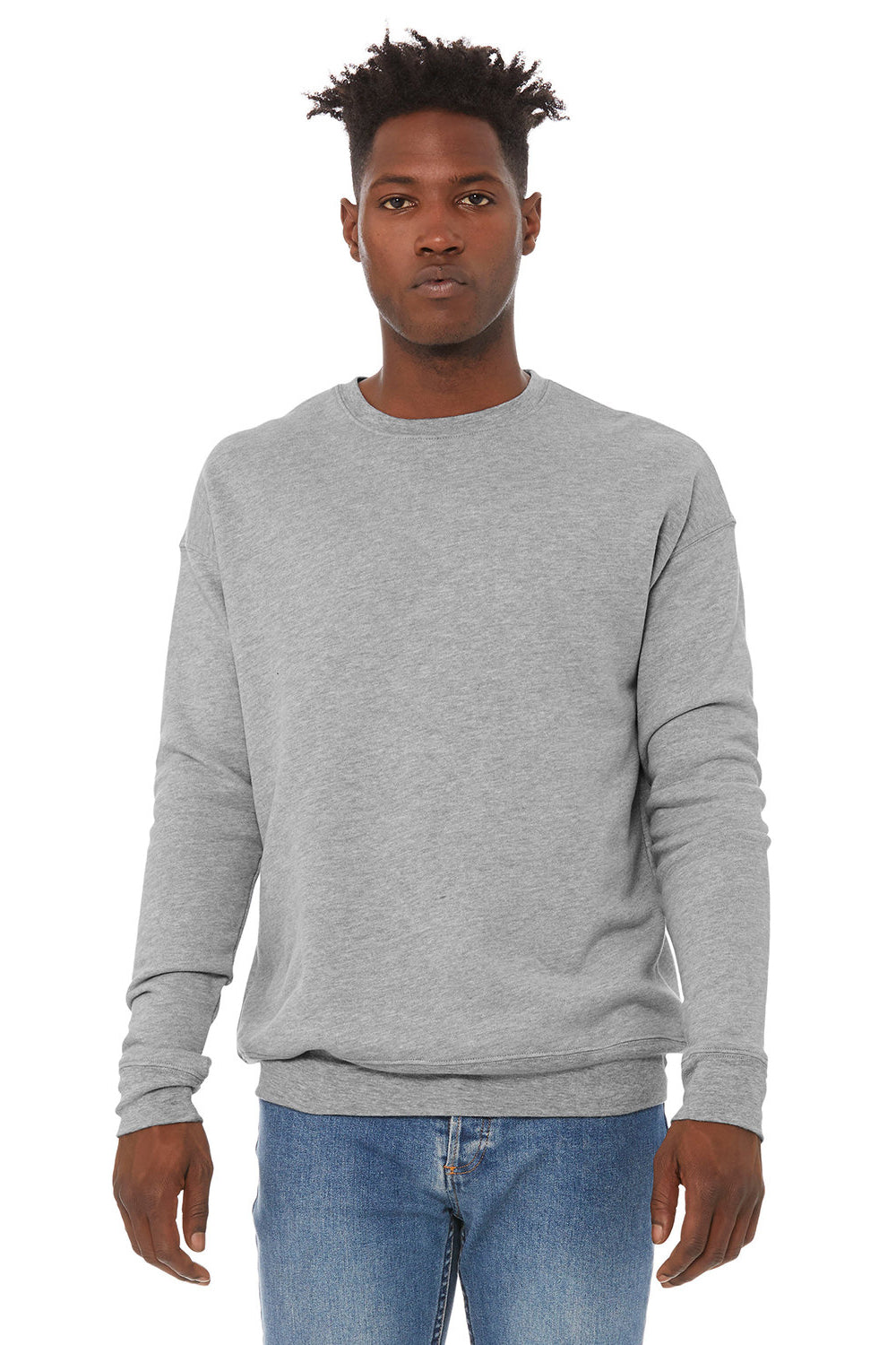 Bella + Canvas BC3945/3945 Mens Fleece Crewneck Sweatshirt Heather Grey Model Front