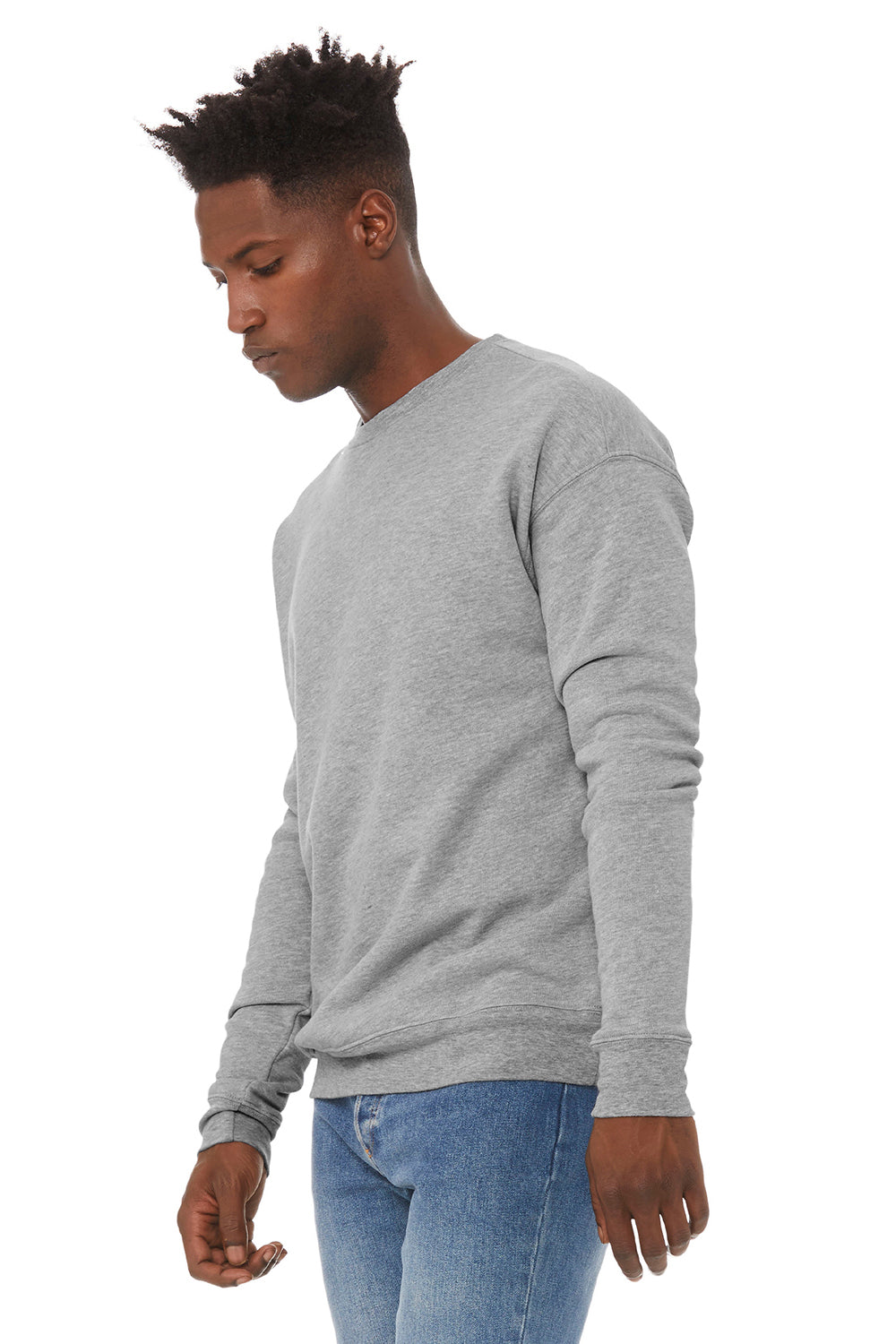 Bella + Canvas BC3945/3945 Mens Fleece Crewneck Sweatshirt Heather Grey Model 3Q